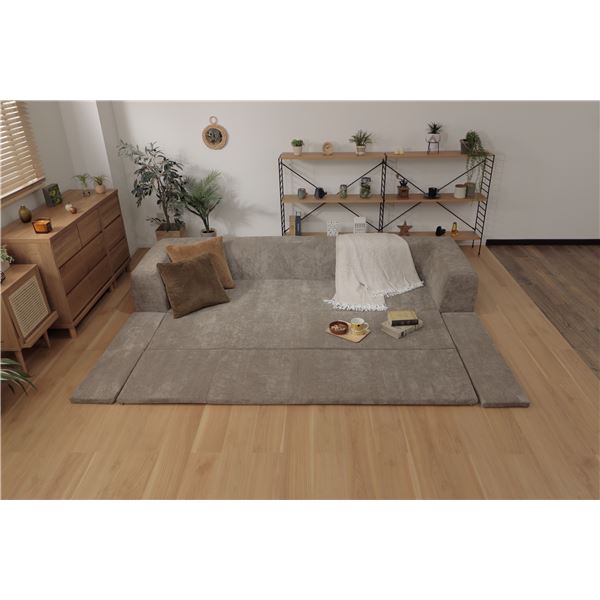 洗えるラグ付ローソファ/フロアソファ(コーディロイ生地) Lサイズ ベージュ