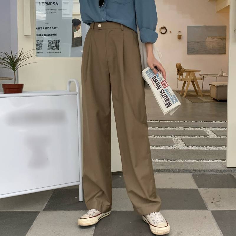 3color レディース ボトムス パンツ タックパンツ ストレートパンツ ワイドパンツ スラックス カジュアルパンツ ハイウエスト ラフ 上品 きれいめ 大人カジュアル カーキ グレー ブラック お