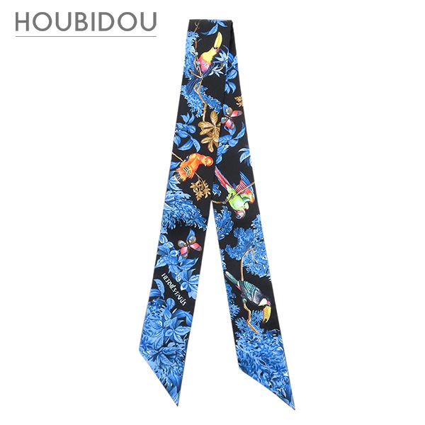 エルメス スカーフ ツイリー シルク ブラック×ブルー×マルチカラー 新品 未使用 【Equateur/赤道直下】 H061798S 【箱】【中古】