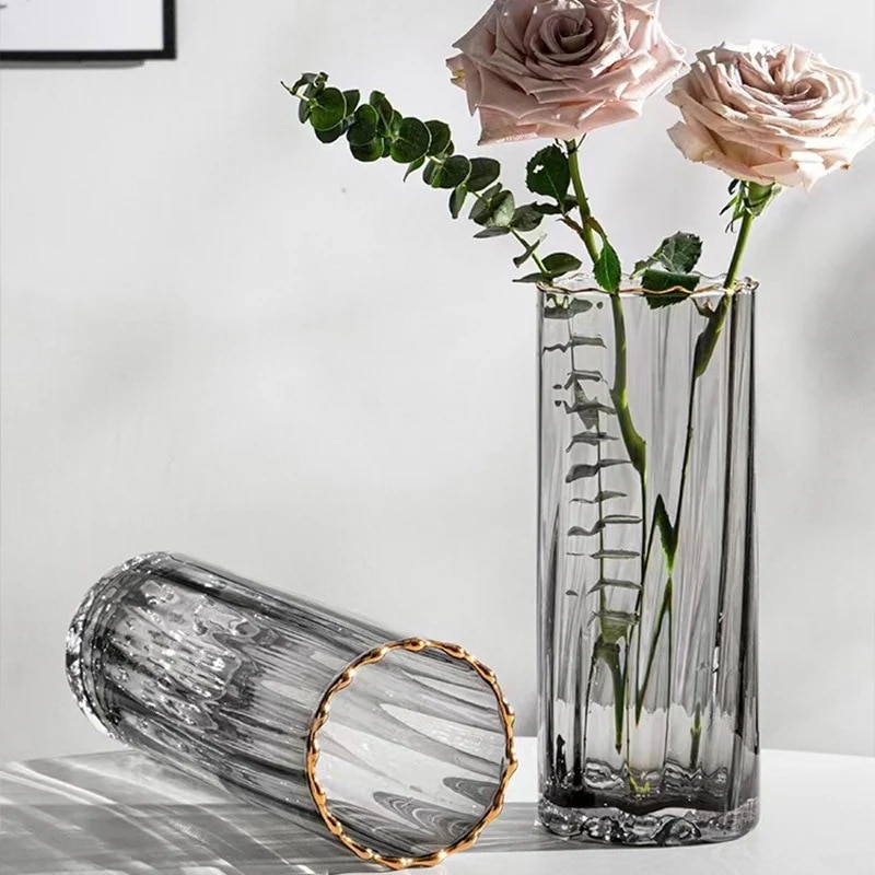 【20点セット】【送料無料】王冠蒔絵透明ガラス花瓶現代シンプル生花水養生け花応接間の家庭用ソフト装飾置物
