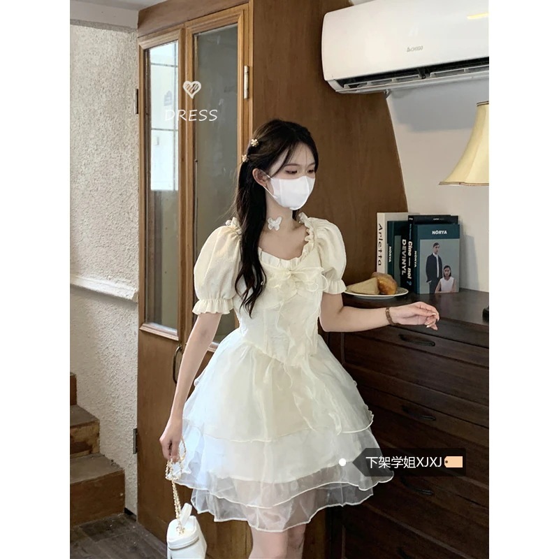 ロリータ コスプレ 春夏 新作 可愛らしい ワンピース ポンポンスカート 百掛け 着痩せ