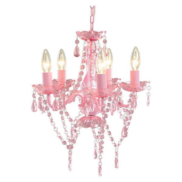シャンデリア/照明器具 5灯 ピンク 幅38奥行38高さ45cm スチール アクリル樹脂 組立品 リビング ダイニング
