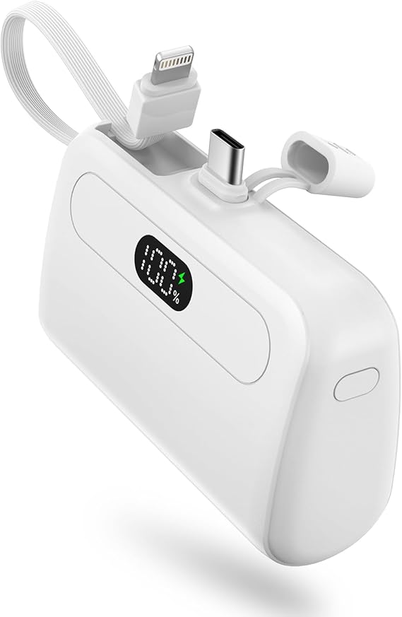 モバイルバッテリー 【2024新登場・軽量・小型】 LCD液晶残量表示 12000ｍAh 大容量バッテリー ケーブル内蔵 携帯充電器 Type-C急速充電 スマホ充電器 コネクター内蔵 コードレス