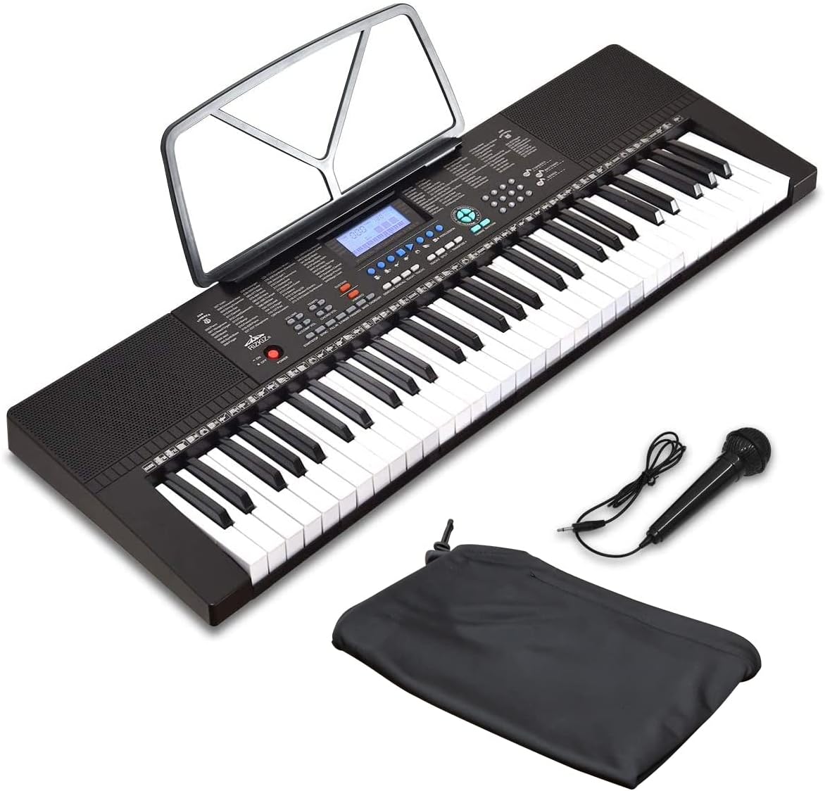 RiZKiZ 電子キーボード 【61鍵盤】 & カバーセット 350種類の楽器音色 リズム 61種類のキーボードパーカッション マイク付 LCDディスプレイ 自動伴奏 録音 レコーディング ピアノ
