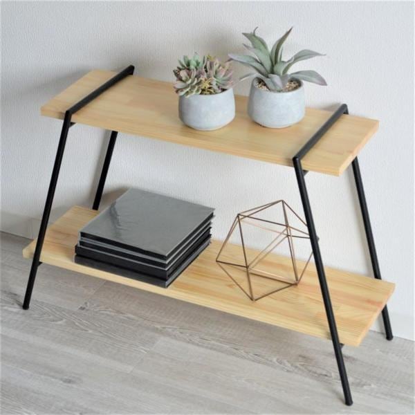 棚 シェルフ ラック 2段 幅80 おしゃれ 木製 天然木 スチールラック オープンラック ディスプレイラック 収納 オープンシェルフ 北欧 本棚 玄関 ID012