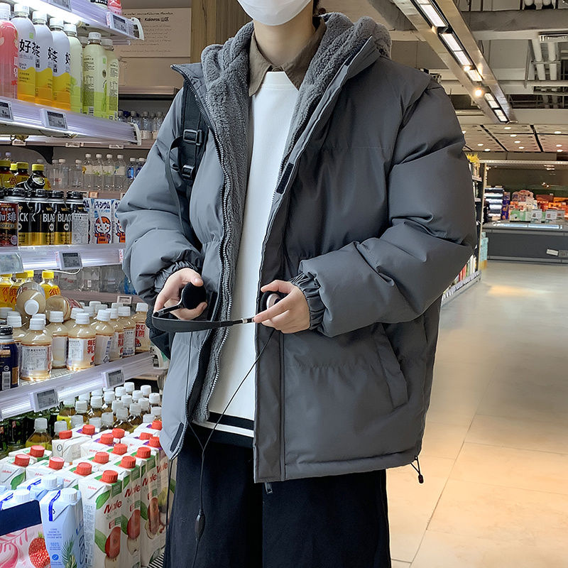 メンズ 冬 新しい フェイクレイヤード 厚手 ダウンコート ファッション フード付き 中綿ジャケット