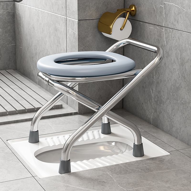 妊婦と高齢者のためのステンレス鋼の折りたたみトイレ椅子家庭用トイレチェアトイレスツールスクワットトイレは便座に座るように改造されました