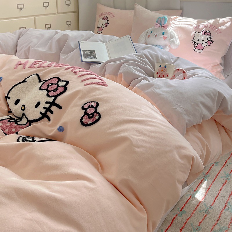 11 4ピースの綿パッドの厚いキルトのセットは純粋な綿の寮の子供用漫画の寝具の3ピースセットのシートをカバーしています 7,866円