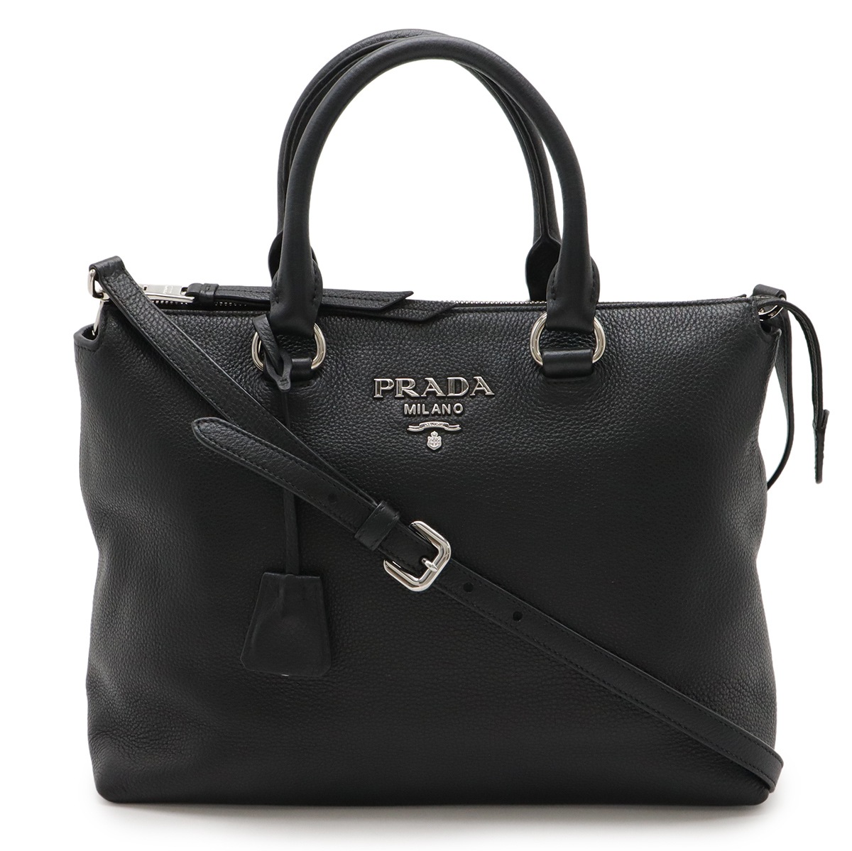 ハンドバッグ トートバッグ 2WAY ショルダーバッグ レザー NERO 黒 ブラック シルバー金具 国内アウトレット購入品 1BA06