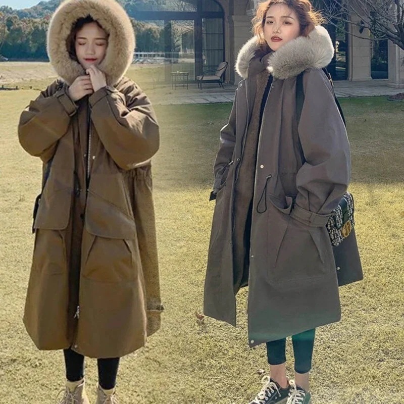 冬 韓国ファッション ショートスタイル克服 ジャケット 裹起毛厚手 アウター 防寒保温コート レディース 着痩せ百掛け ロングコート/中綿/ダウンジャケット