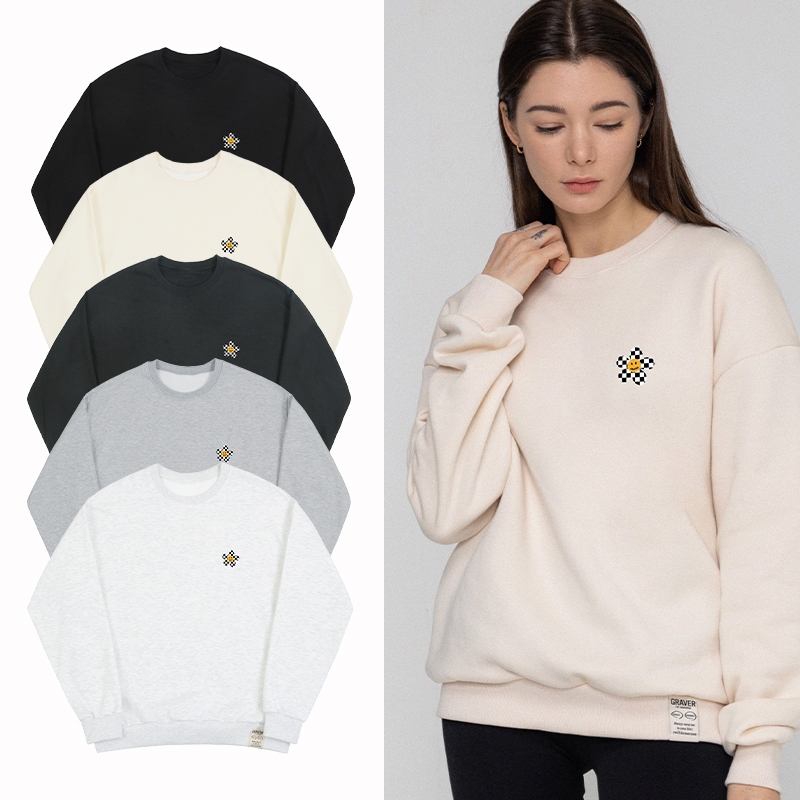 [UNISEX]Checkerboard Small Flower Sweatshirt_5colorトレーナー