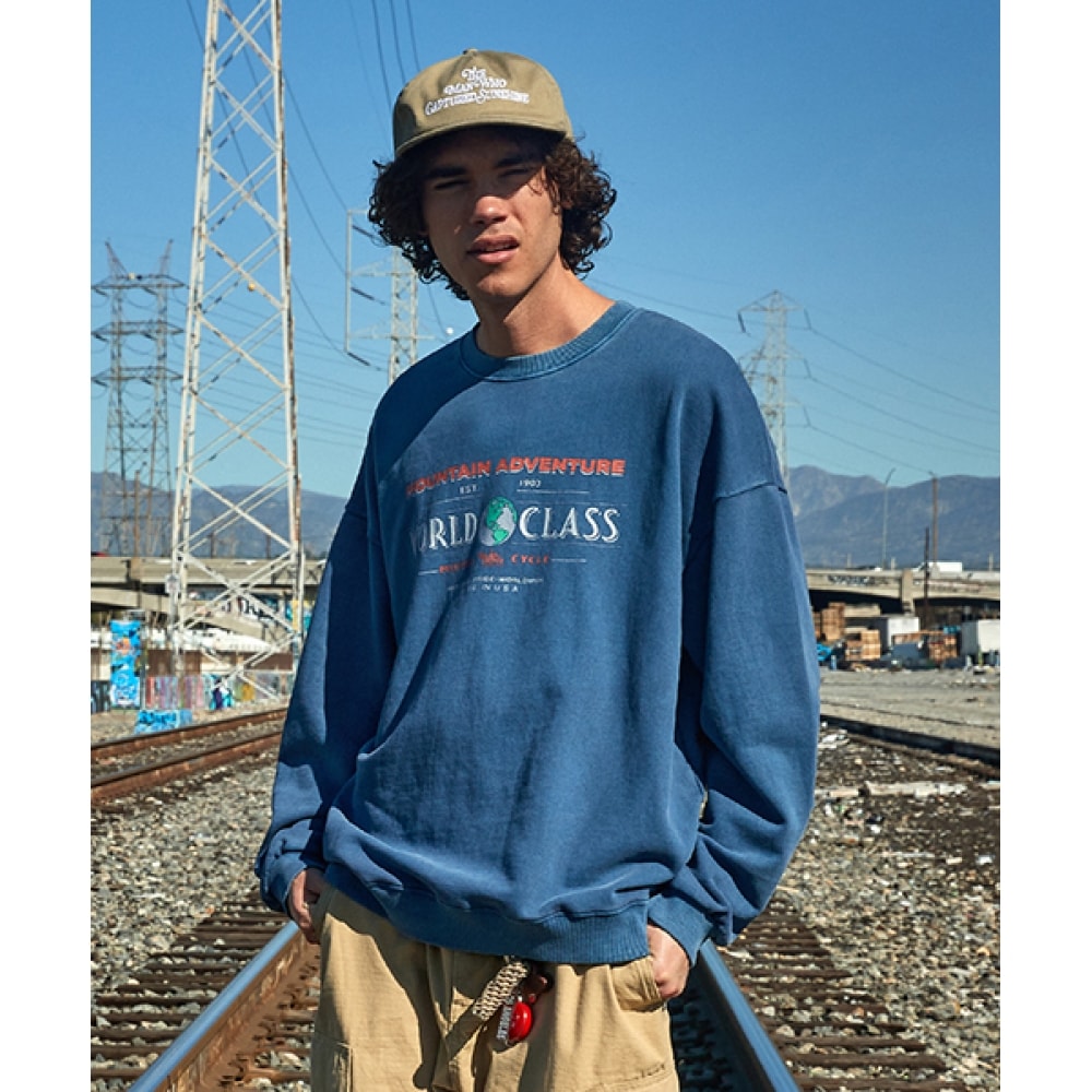 FLUKEワールドクラスピグメントマンツーマンTシャツネイビーFMT751