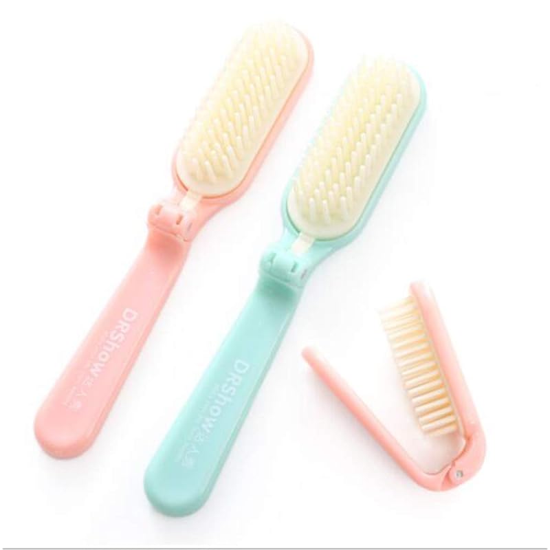 HJ くし 折り畳みコーム 携帯用 ヘアブラシ 静電気除去 レディース 高級 小型 持ち歩く 折り畳み (4本セット, ピンク)