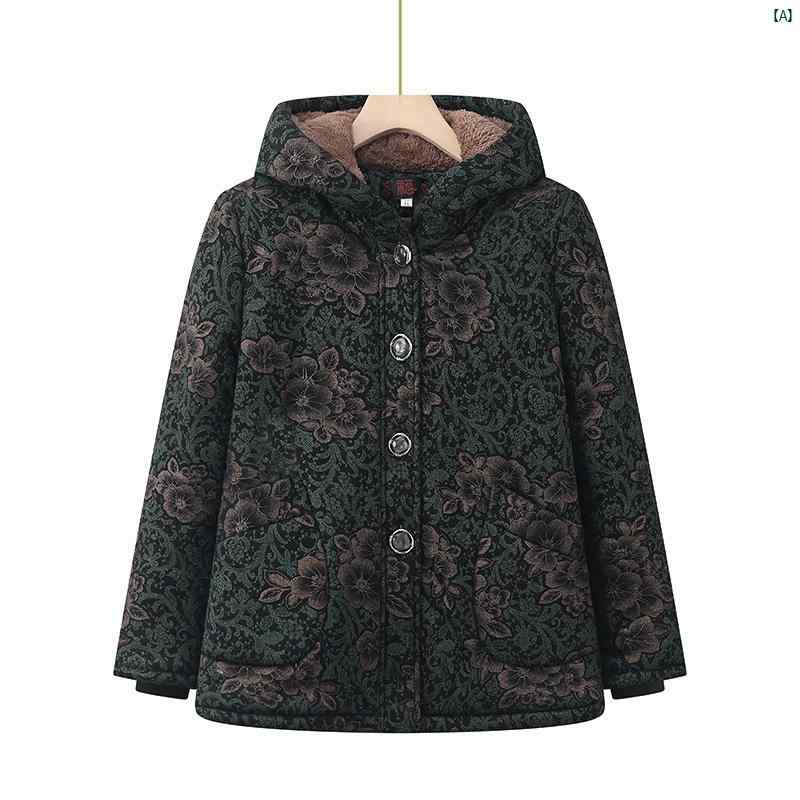レディース　ファッション　祖母　ママ　オシャレ　上品　綺麗 おばあちゃん 冬用 コットン入り コート 配 ミドル丈 フード付き コットンコートおばあちゃん ベルベット 厚手 ジャケット