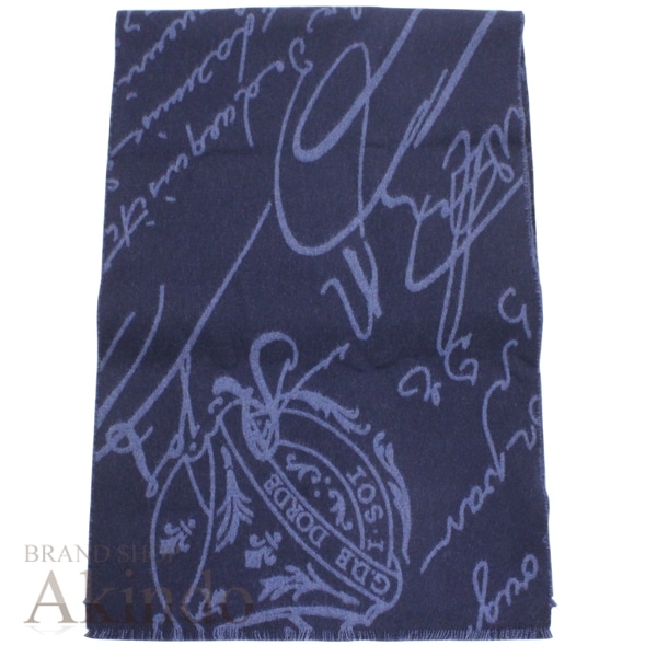 【新品・未使用】ベルルッティ マフラー スクリット パターン ネイビー 紺 ウール 100% メンズ Berluti ギフト 人気 おしゃれ ブランド プレゼント ウィンター 秋冬