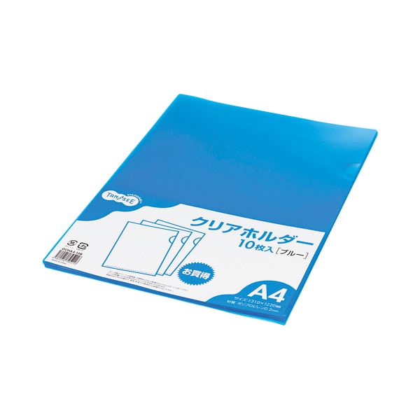 (まとめ) TANOSEE クリアホルダー A4 ブルー 1セット（30枚：10枚×3パック） (×30セット)