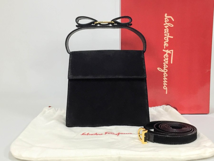 ハンドバッグ ヴァラ リボン 黒 スエード ブラック 2way ショルダーバッグ 【中古品】