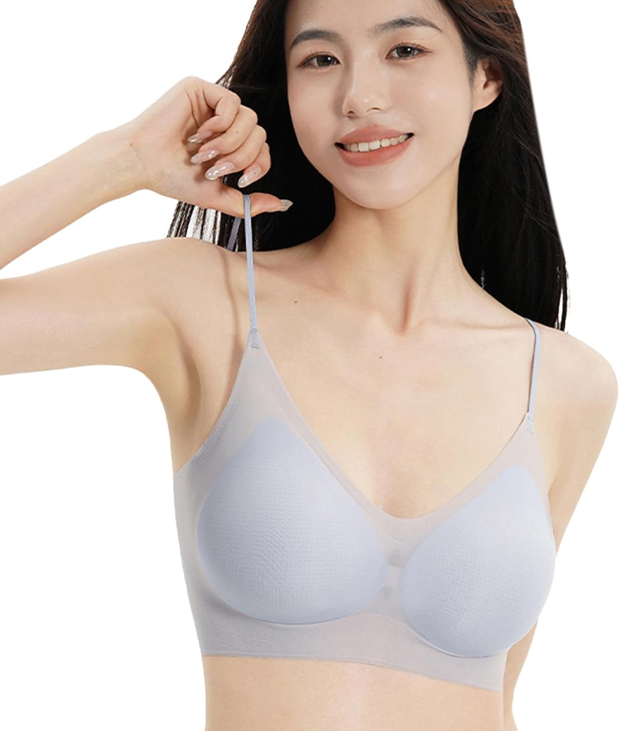 シームレス 超薄型 締め付け感がない 軽い 薄手ノンワイヤーブラ 透けない ひんやり快適 細ストラップ 薄手トップスに透けずシルエット美