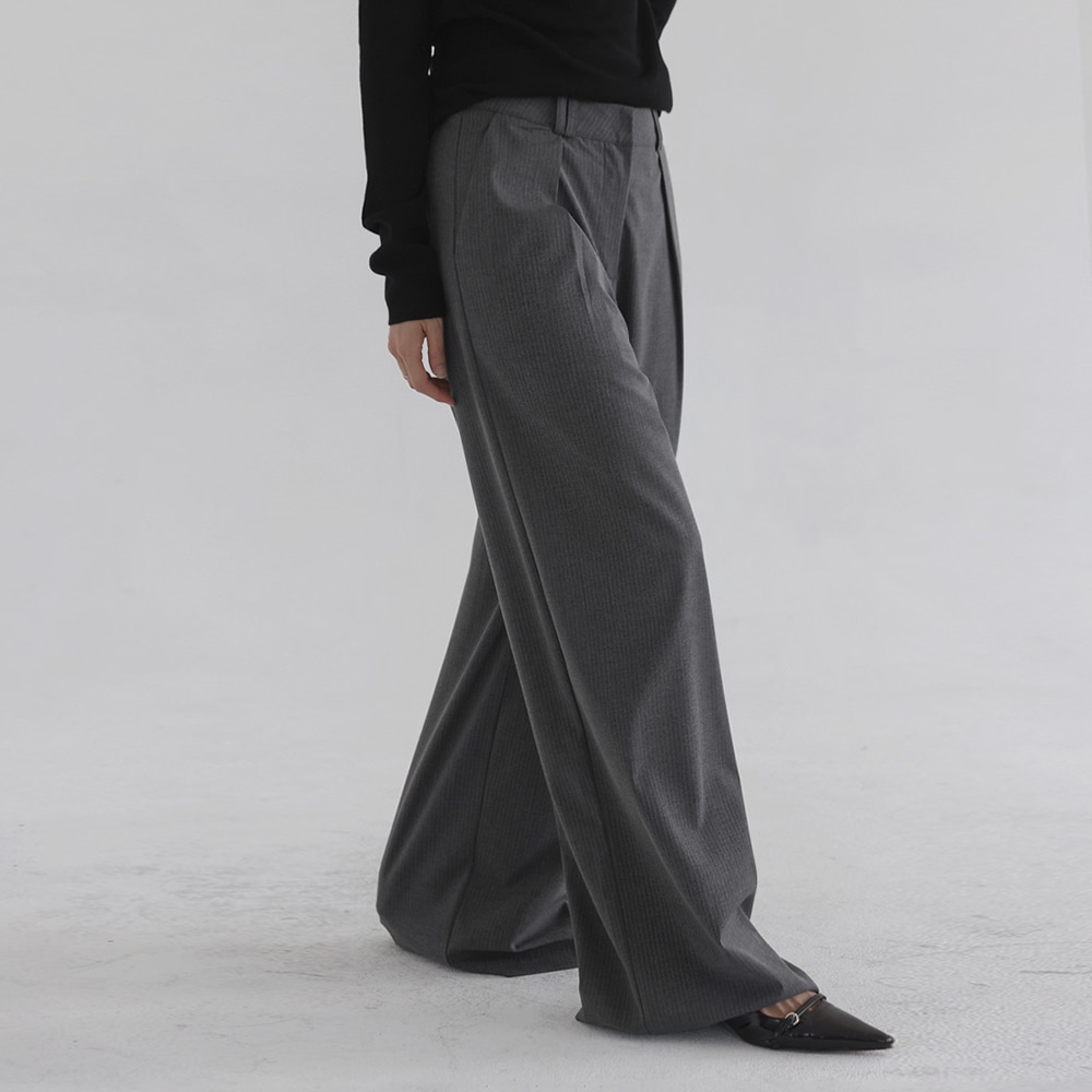 フリントピンタックストライプワイドスラックス