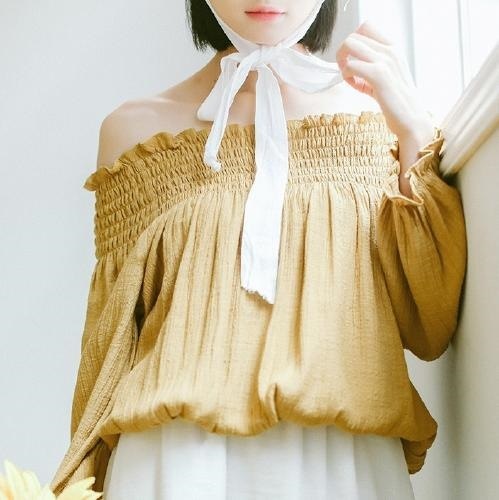 2177.シフォン オフショルダー トップス(イエロー)