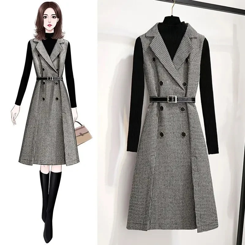 Chanyi-ウールベースカートニット,高品質,ファッショナブルなドレス,新しいスタイルのウールスカート,2ピースセット,秋冬,2023 - 200000345