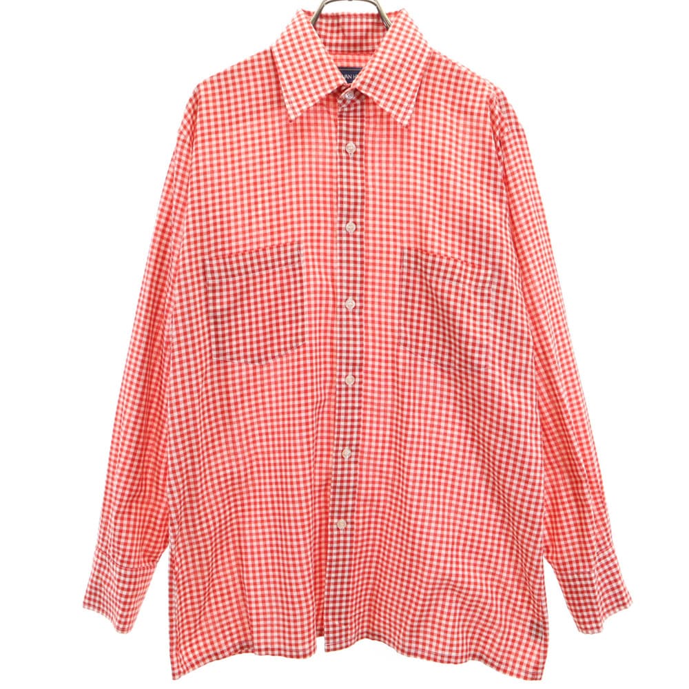 ヴァンヒューゼン 90s ギンガムチェック 長袖 シャツ M レッド 他 VAN HEUSEN オールド メンズ