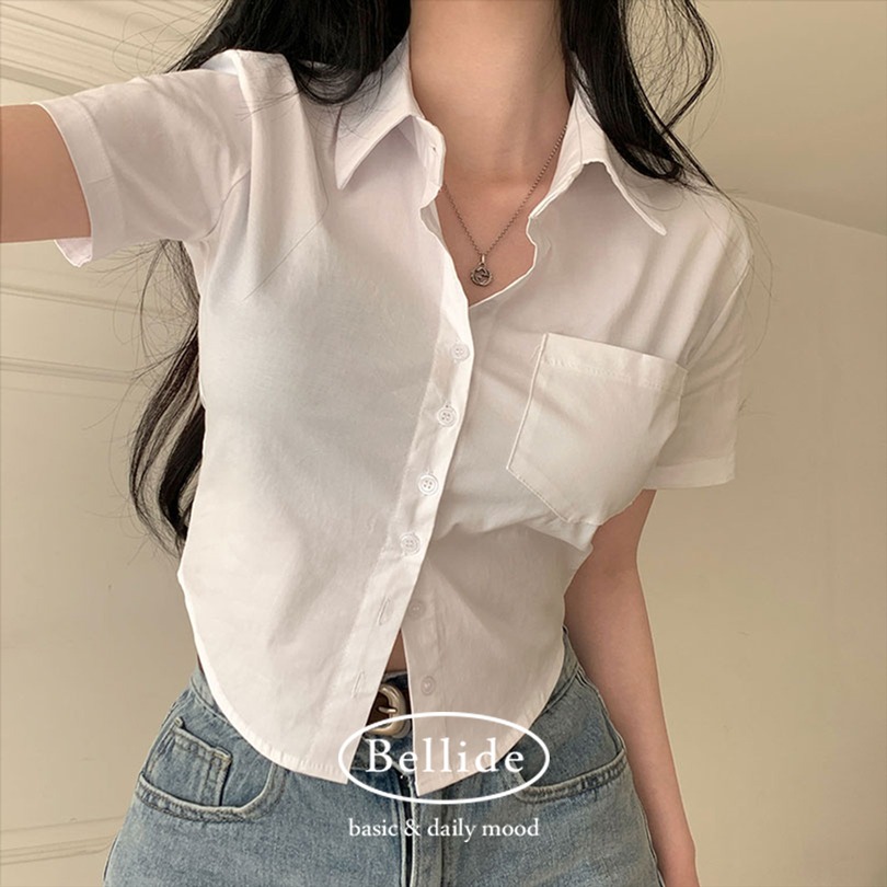 韓国の女性ファッション/ [MADE] テンションスリムフィット半袖 シャツ bs1144