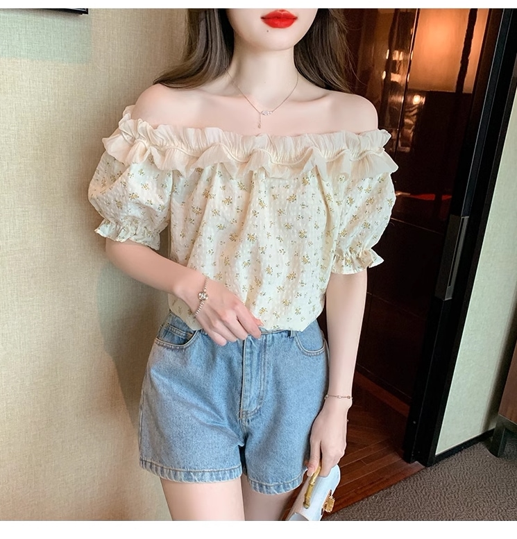 半袖 レディース 夏 鎖骨 ワンショルダー 薄手 カバー ベリートップ レディース ハイエンド 夏 個性的 トップス シャツ ブラウス 袖あり 半袖 パフスリーブ オフショルダー オフショル 襟なし