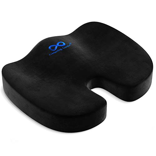 Everlasting Comfort 100% メモリーフォーム シートクッション 腰痛 & 坐骨神経痛対応 骨盤矯正クッション 車・オフィス・ゲーミングチェアに最適 滑り止め付き