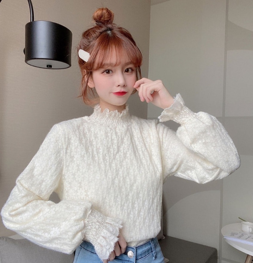 トップス デート モテアイテム ニット セーター レース 萌え袖 可愛い きれいめ 上品 おしゃれ かっこいい 可愛い ラブリー キュート ガーリー クール モード系 セクシー エレガント 4,520円