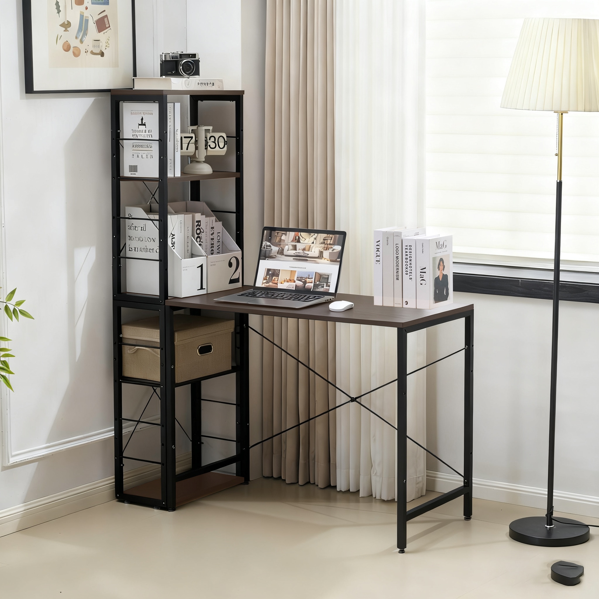 【国内へ発送&送·料·無·料】397wf301556GAA set 【ブラウン】一体分離多用型パソコンデスク パソコンデスク ラック付き デスク ワークデスク 木製 学習デスク