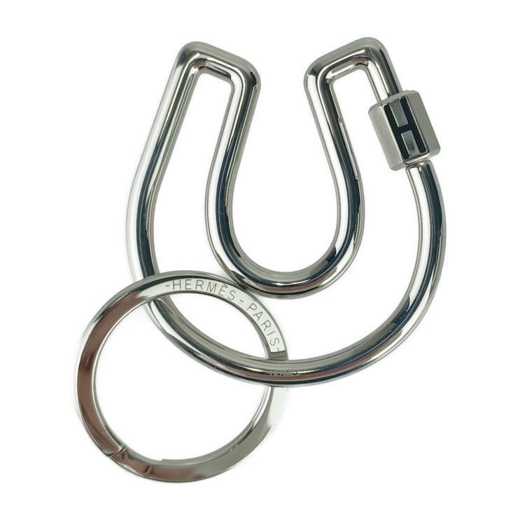 美品 HERMES エルメス キーホルダー フェール・ア・シュヴァル - シルバー メタル ユニセックス キーリング バッグチャーム 馬蹄モチーフ【本物保証】