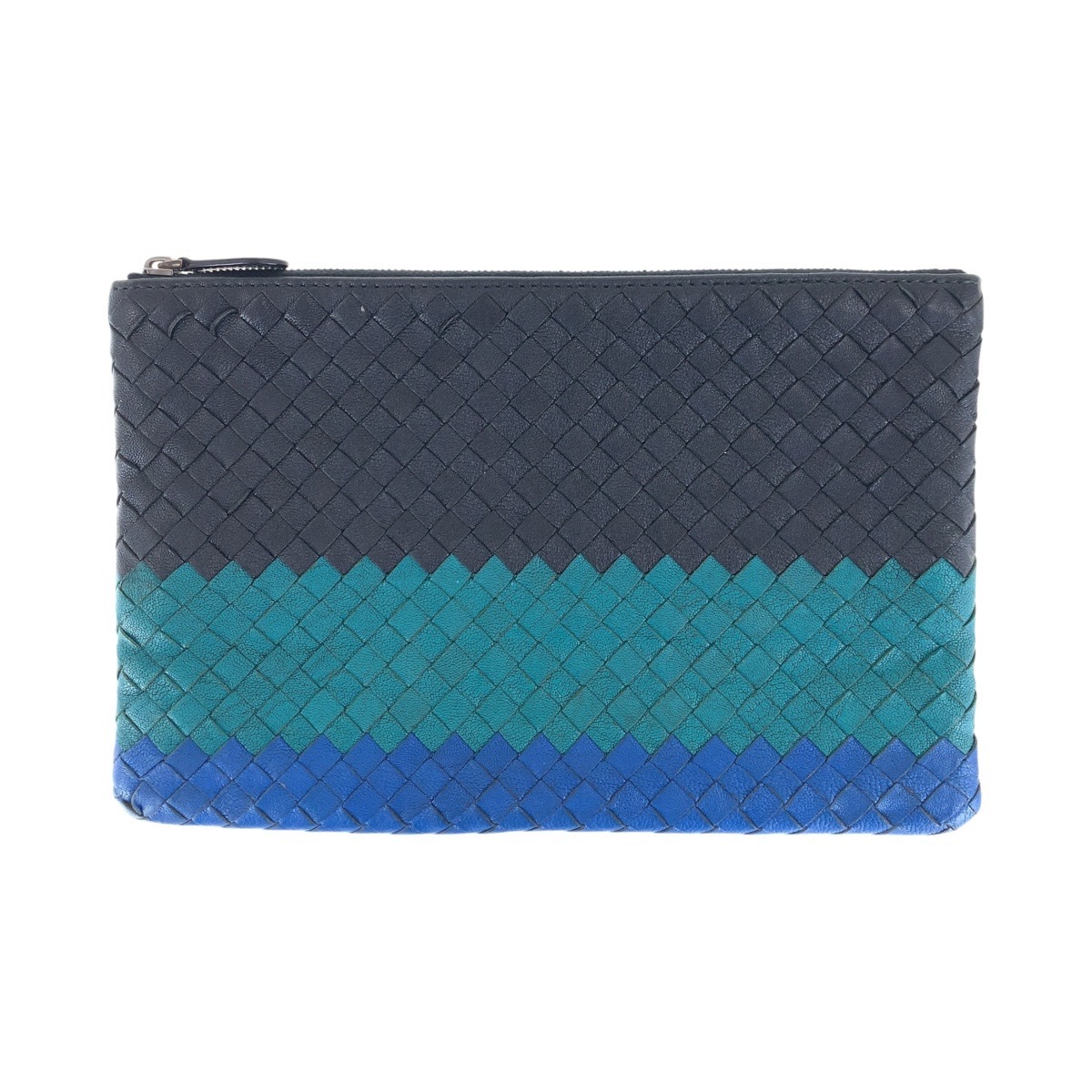 美品 イントレチャート ブラック ブルー レザー クラッチバッグ セカンドバッグ メンズ 501617