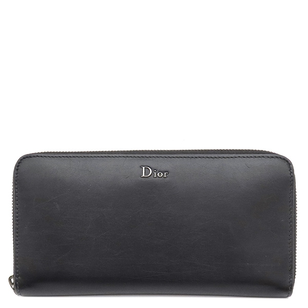 クリスチャン・ディオール 長財布 ジッピーウォレット レザー ブラック シルバー金具 黒 ロゴ ラウンドジップ 2UFBC011XLA 【箱】【中古】