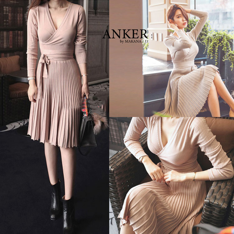 【新作】ニットワンピース レディース ロング丈 膝丈 上品 綺麗め 二次会 韓国 フォーマル オシャレ Vネック ニットドレス 韓国ファッション お呼ばれワンピ 秋 冬 5,554円