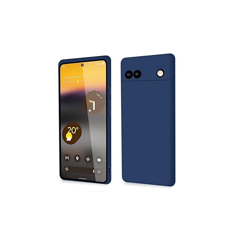 Google Pixel 6A ケース シリコン スリム ピクセル 6a カバー 超薄型 衝撃吸収 軽量 米軍MIL規格 ワイヤレス充電 指紋防止 ストラップホール付き （ネイビーブルー）