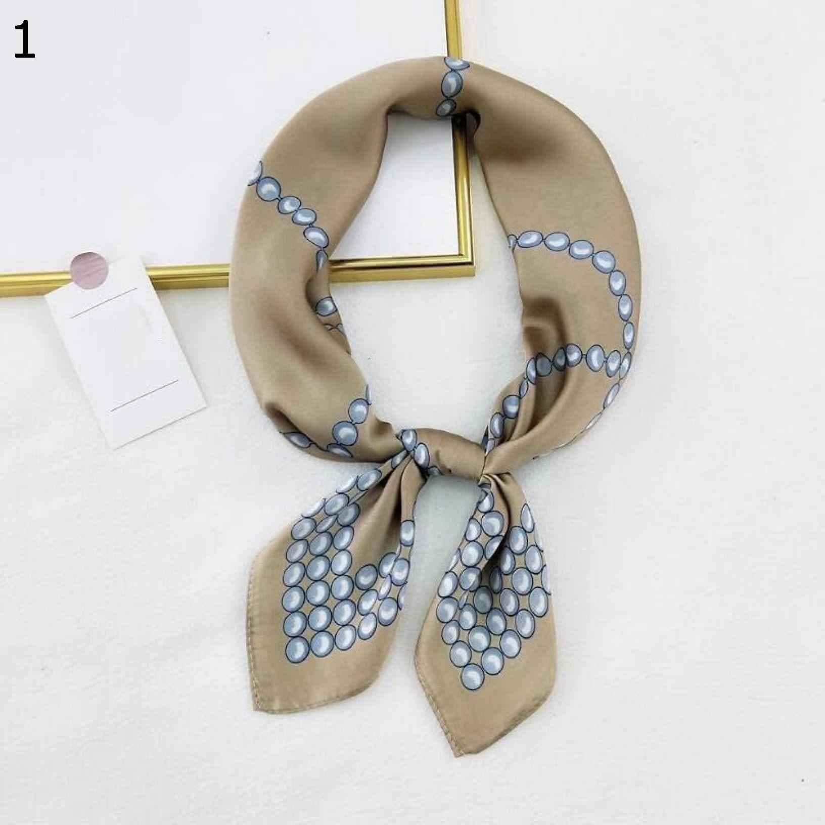 【20%OFFクーポン～】多機能ポリエステルスカーフ女性用エレガントヒジャブパールプリントサテンスモールスクエアラップヘッドスカーフ スカーフ (Color : Khaki Size : 70x7