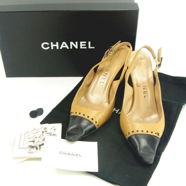 ストラップパンプス ＃35 ココマーク ベージュ ブラック 中古