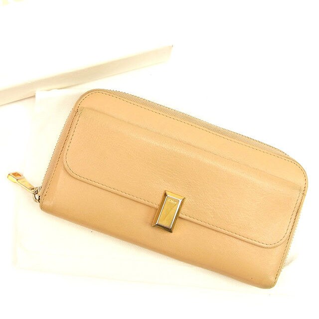 長財布 ラウンドファスナー ベージュ 中古