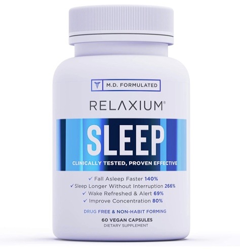 【Relaxium Natural Sleep Aid より長い睡眠とストレス解消のための睡眠サプリメント】60粒入 非習慣形成 マグネシウム GABA カモミール バレリアンを含む