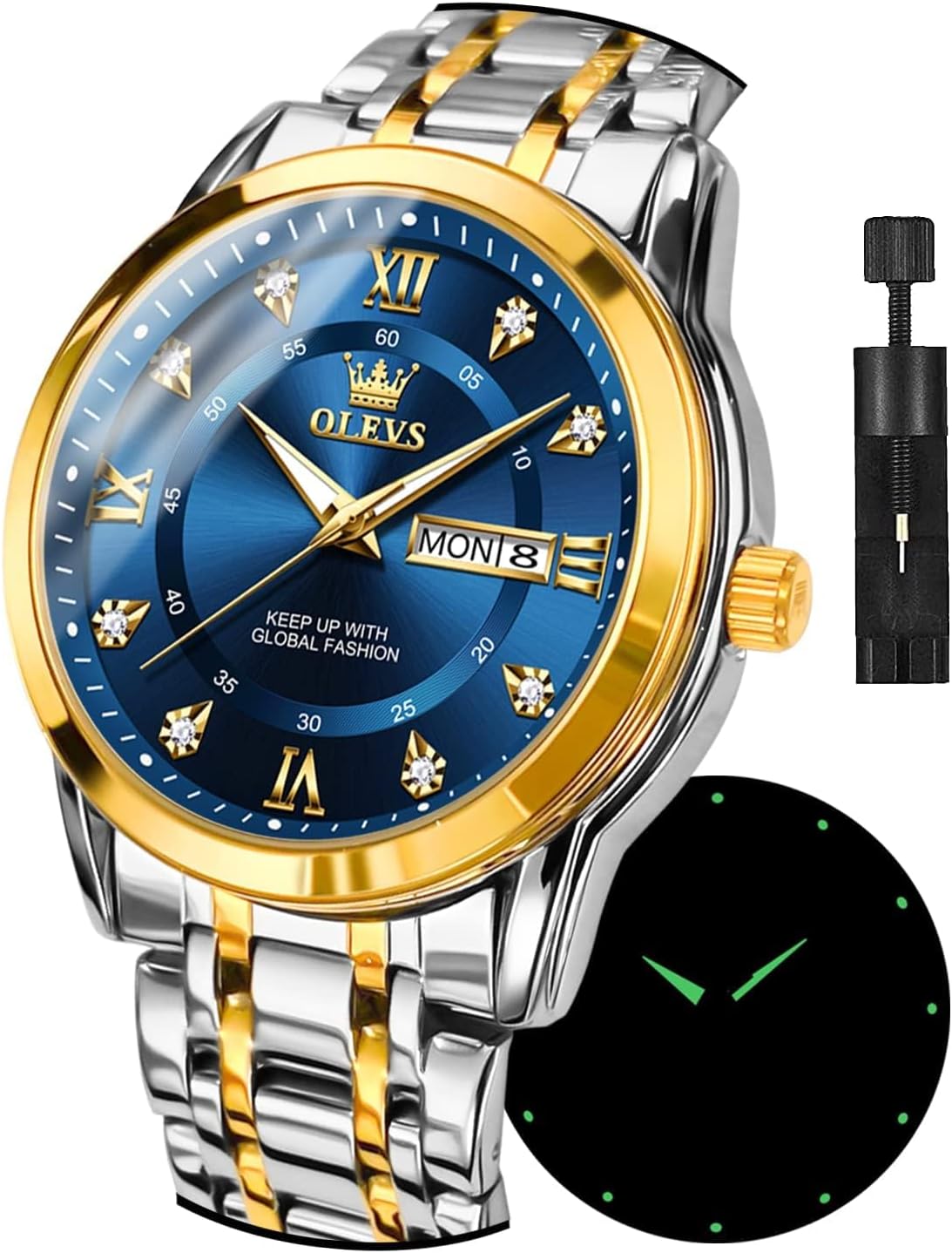 腕時計 メンズ シルバー クォーツ カレンダー 防水 ステンレス ブルー 12,775円