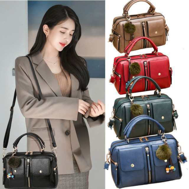 毛玉飾りおまけ付き！／ ショルダーバッグ レディース 斜めがけ カバン PUレザー 肩掛け ハンドバッグ