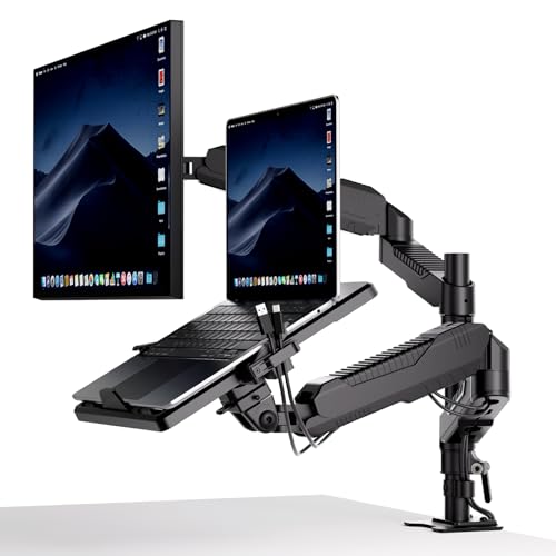ロボロビン デュアル ノートパソコン/モニターアーム 安定性UP トレイ付き 11-17インチ対応 高度12-60cm 角度自由に調整 ガススプリング グロメット式＆クランプ式 モニターアーム 360 8,878円