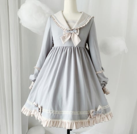 ドーリーワンピース 膝丈 袖あり 綿 キュート 爽やか 大人スタイル 大人可愛い きれいめ リボン カジュアル 大人 上品 おしゃれ かっこいい レトロ アジアン 大人可愛い 大人女子 こなれ感