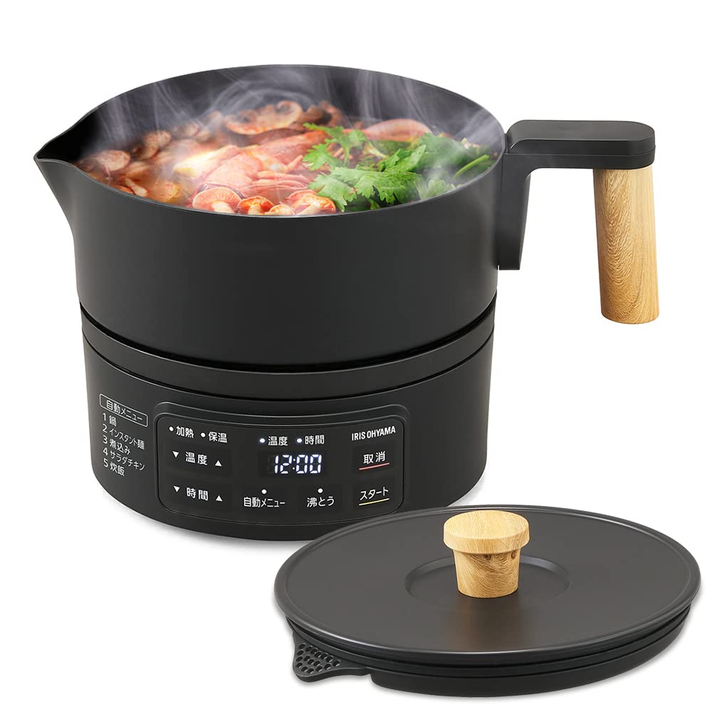 全国送料無料 アイリスオーヤマ クッキングケトル 一人暮らし 一人鍋 ラーメン 丸洗い可 湯切り機能付 温度調節 40℃~100℃ 1L ICK-M1200-B ブラック 節電対策