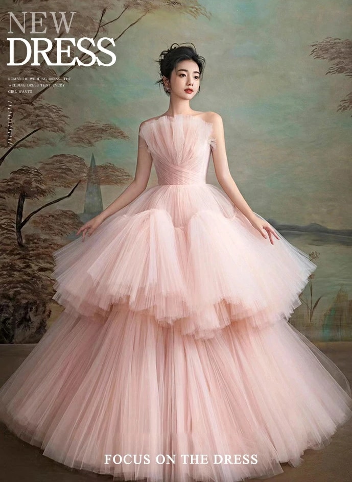 高級感 礼服 レディースドレス 花嫁ドレス エレガント 宴会 お呼ばれ 二次会 ウェディングドレス プリンセス風 森系 披露宴 可愛い 撮影 編み上げ ロングドレス 上品 きれいめ ピンク 前撮り 後