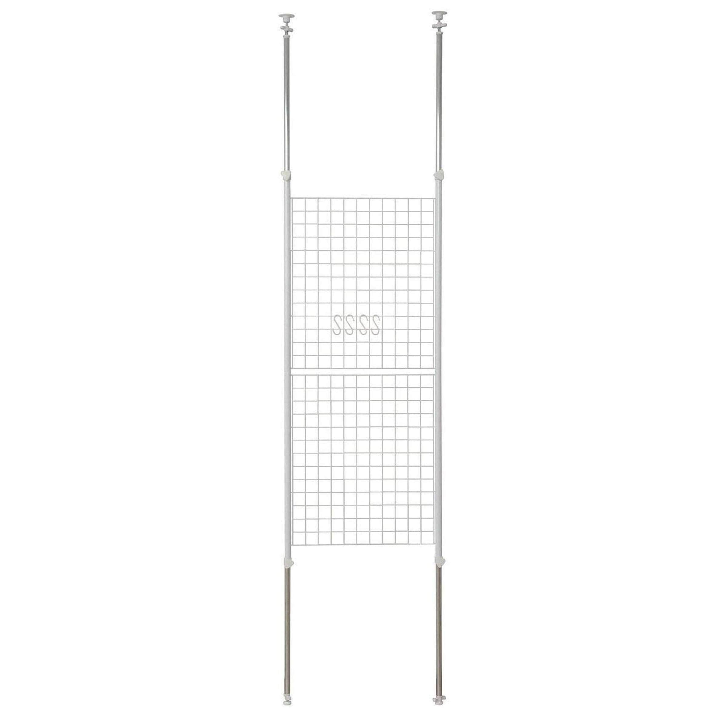 [山善] 突っ張り パーテーション (ワイヤータイプ) 幅60×奥行5×高さ166.5-295.5cm (フック4個付き) 壁掛け 収納 壁面収納 天井 間仕切り 組立品 ホワイト SP-60(W)