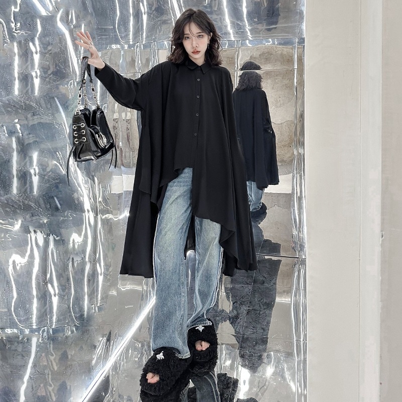 【J.Fashion】 2025秋 前短後長 ロングブラウス 不規則裾 おしゃれ レディース ロングシャツ チュニック 関連商品購入可能 メガ割