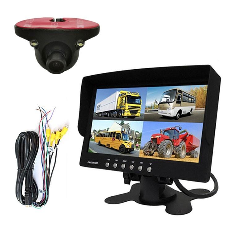 4分割車載モニターと小型バックカメラセット 7インチ 4分割表示 モニター 角度調節 暗視対応 防水仕様 ガイドライン切替 正像/鏡像切替 粘着式 MN70BK1100SET1