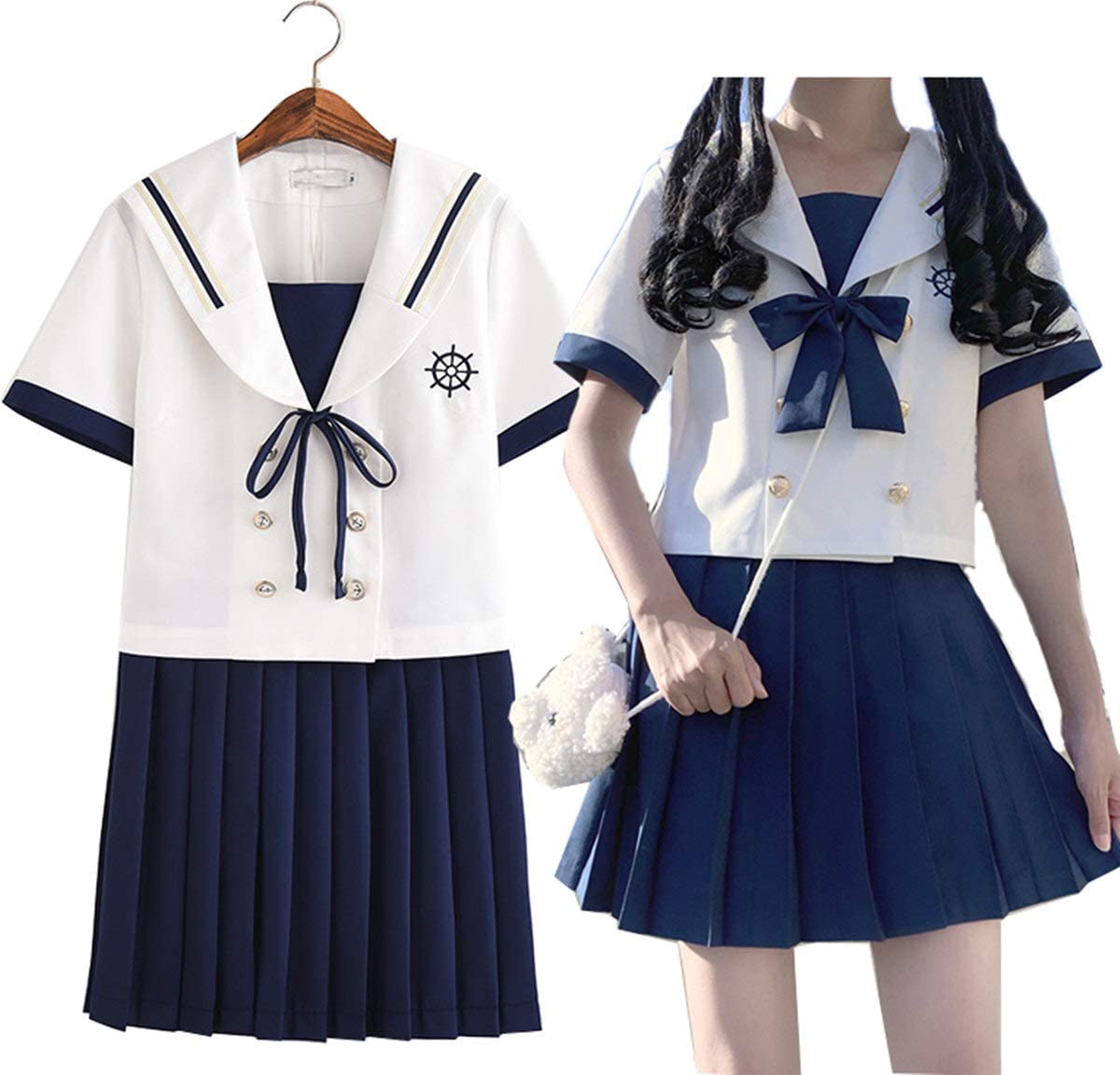 小船 セーラー服 半袖 紺色 前開き 夏 JK制服 リボン付き 4点セット 制服 コスプレ衣装